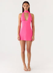Melisande Scarf Neck Mini Dress - Fuchsia