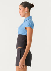 Harlee Poplin Suiting Top - Charcoal