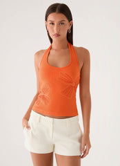 Monay Beaded Halter Top - Orange