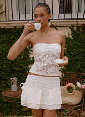 Moroder Low Rise Lace Mini Skirt - Cream